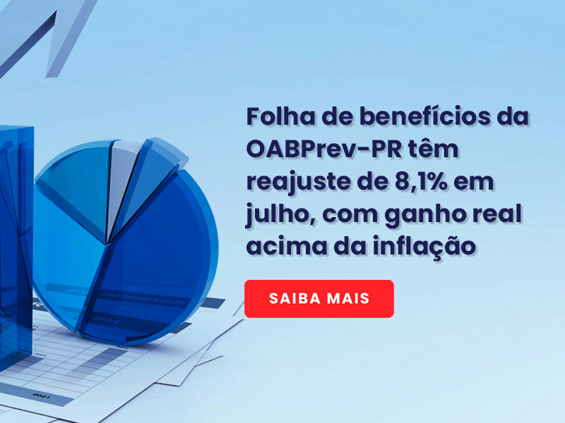 Folha de benefícios da OABPrev-PR têm reajuste de 8,1% em julho, com ganho real acima da inflação Folha de benefícios da OABPrev-PR têm reajuste de 8,1% em julho, com ganho real acima da inflação